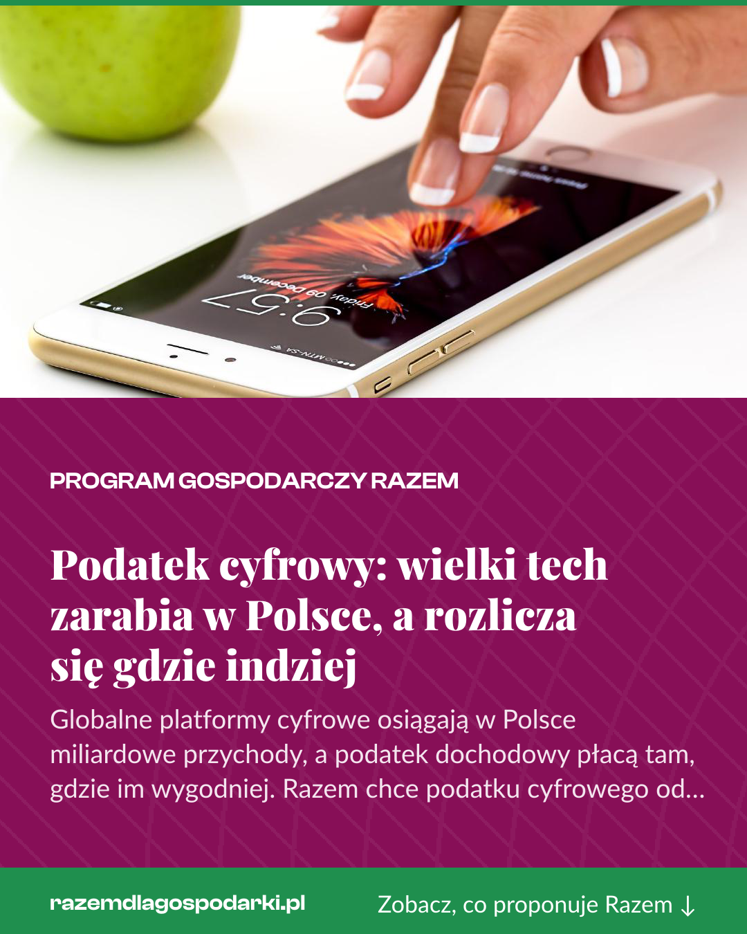 Grafika pionowa do udostępnienia: Podatek cyfrowy: wielki tech zarabia w Polsce, a rozlicza się gdzie indziej