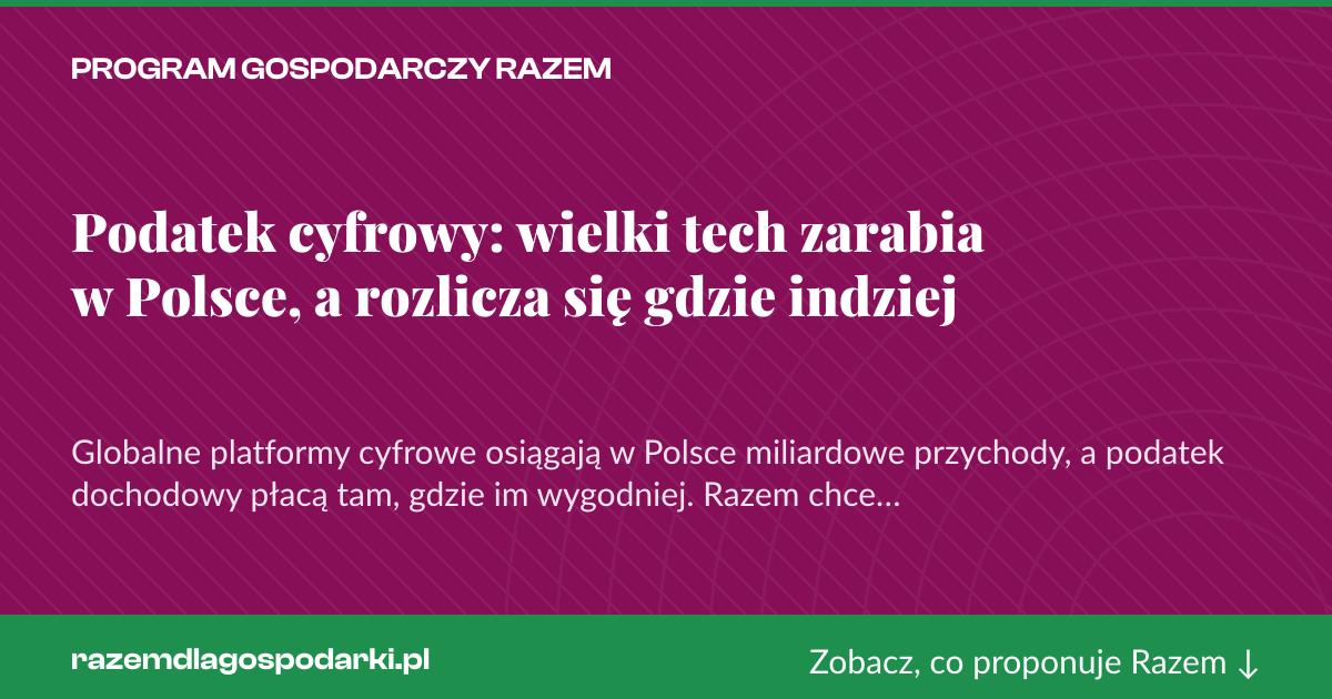 Karta social do udostępnienia: Podatek cyfrowy: wielki tech zarabia w Polsce, a rozlicza się gdzie indziej