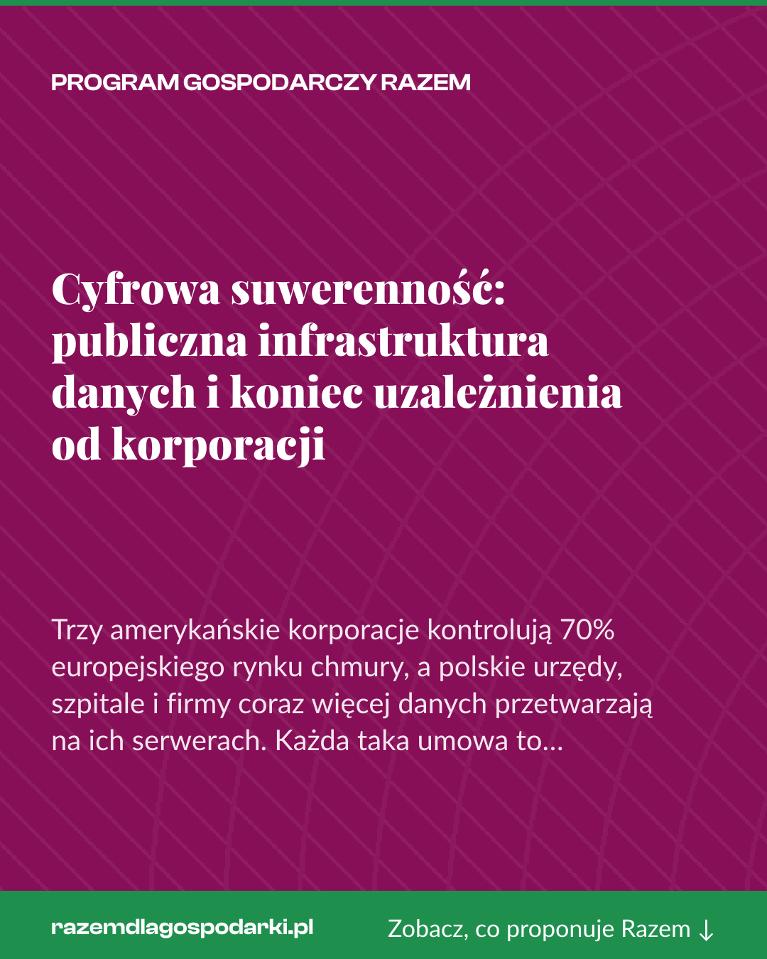 Grafika pionowa do udostępnienia: Cyfrowa suwerenność: publiczna infrastruktura danych i koniec uzależnienia od korporacji