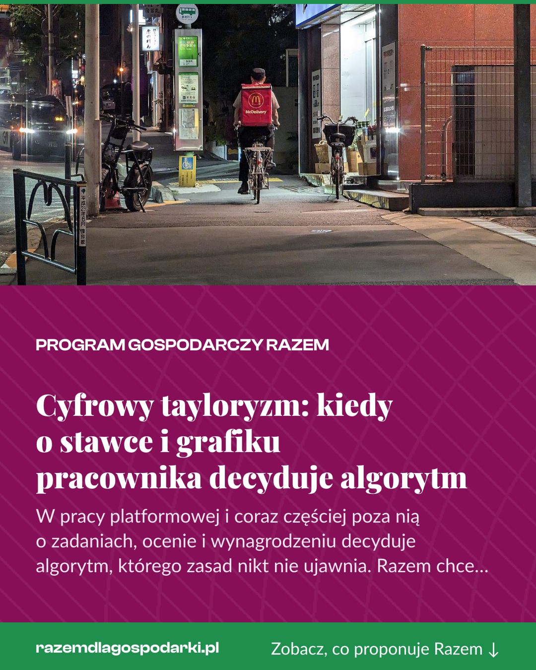 Grafika pionowa do udostępnienia: Cyfrowy tayloryzm: kiedy o stawce i grafiku pracownika decyduje algorytm