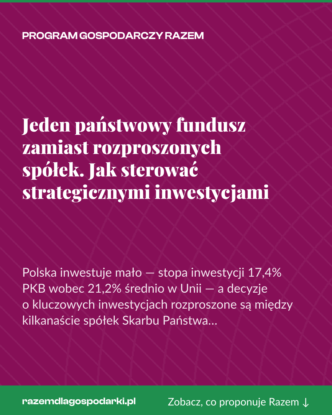 Grafika pionowa do udostępnienia: Jeden państwowy fundusz zamiast rozproszonych spółek. Jak sterować strategicznymi inwestycjami