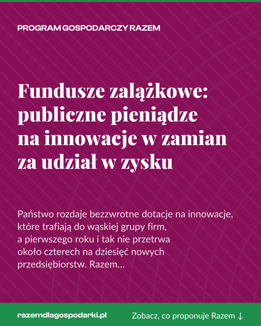 Grafika pionowa do udostępnienia: Fundusze zalążkowe: publiczne pieniądze na innowacje w zamian za udział w zysku